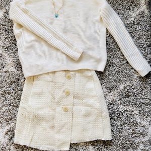 Mango Ivory Tweed Skirt